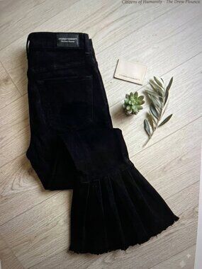 Citizens of Humanity The Drew Flounce Frayed Hem Flared Jeans Black Size 25